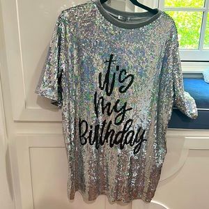 Disco Sequin Birthday T shirt Dress